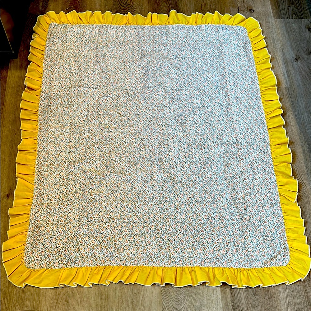 Lightweight Baby Quilt with Yellow Ruffle Cottagecore Summery Vibes 38” x 46”